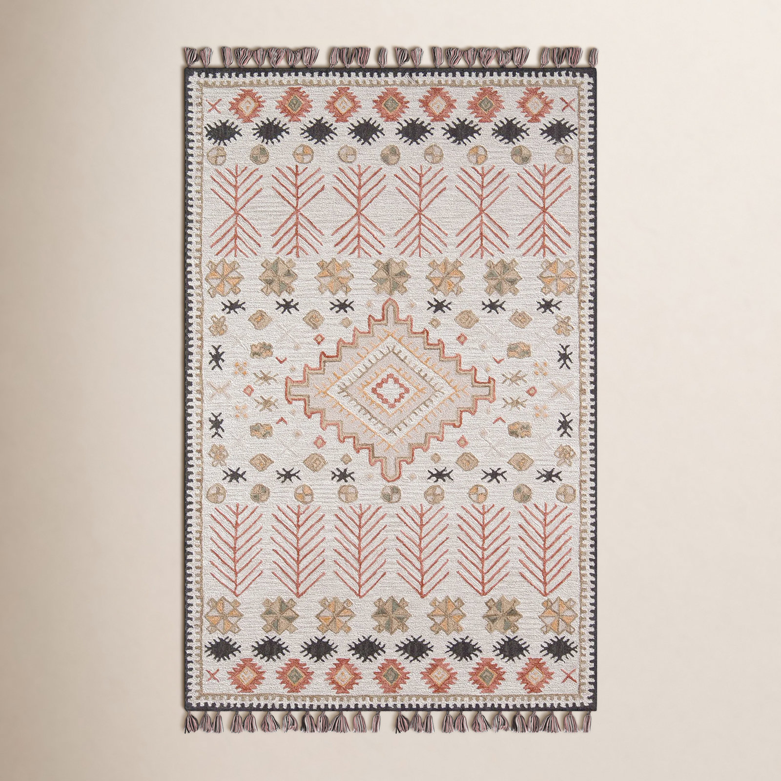 Anine Pink Beige Hand-Woven Wool Rug, Rectangle 7'6" x 9'6"