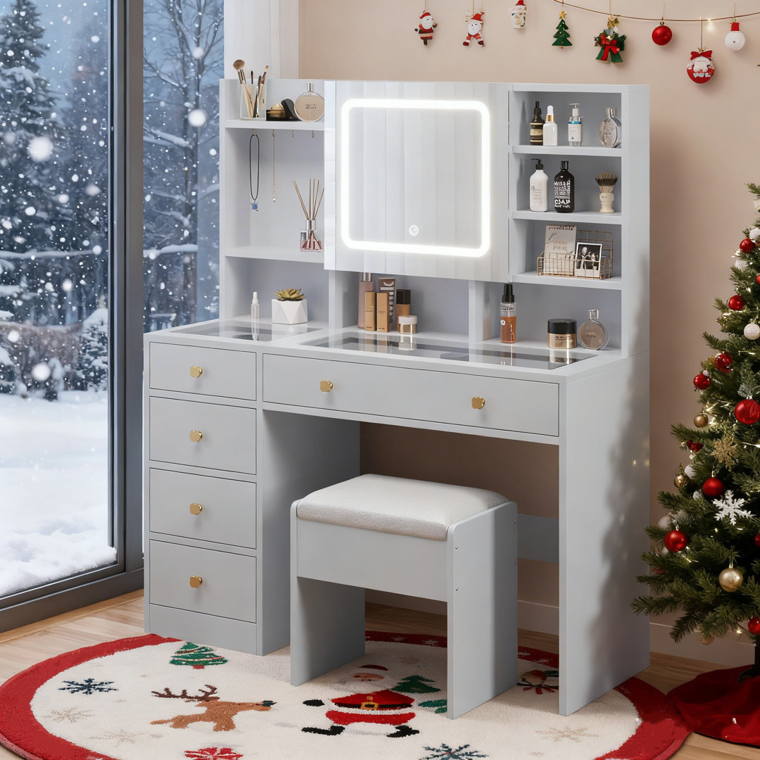 Bohuslava Vanity Table  Stool Set Wade Logan® 