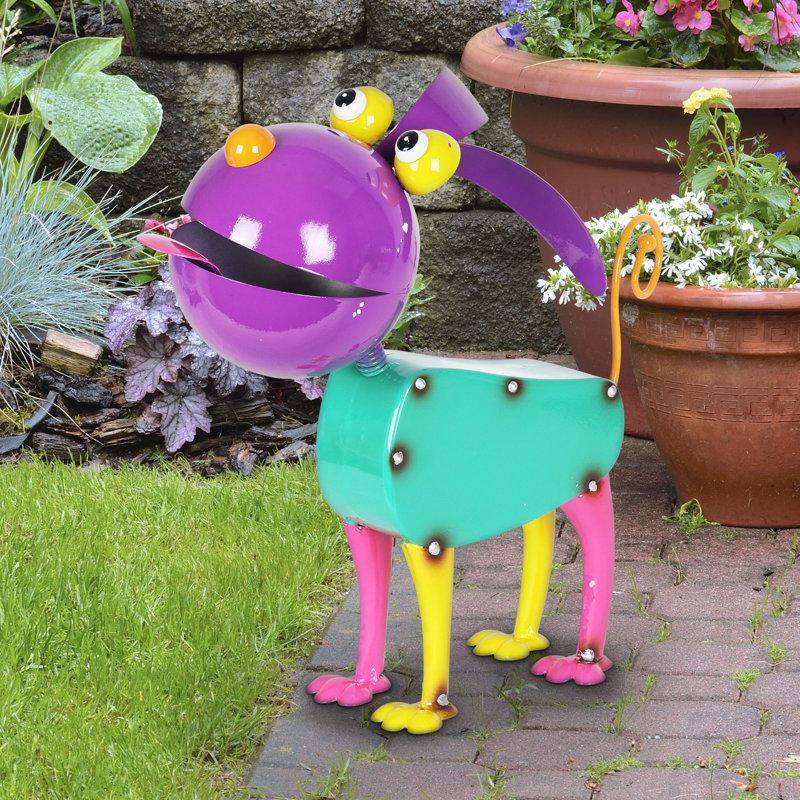 Vibrant Hand-Painted Metal Dog Garden Sculpture