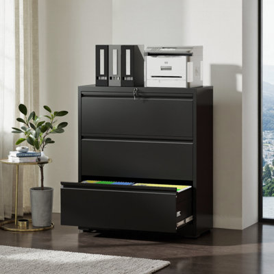 3-Drawer Wide Lateral Filing Cabinet With Lock – Extra-Storage Metal File Cabinet For Home Office, Fits Letter, Legal, A4 & F4 Documents, Anti-Tilt Sa by Inbox Zero