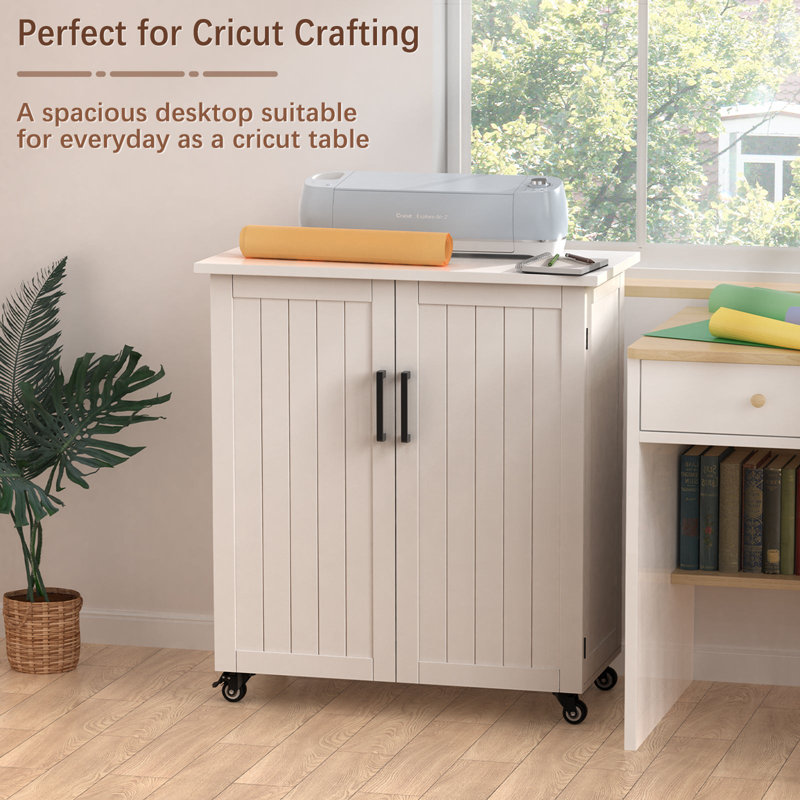 White Rolling Craft Cart with Storage for Cricut Machine