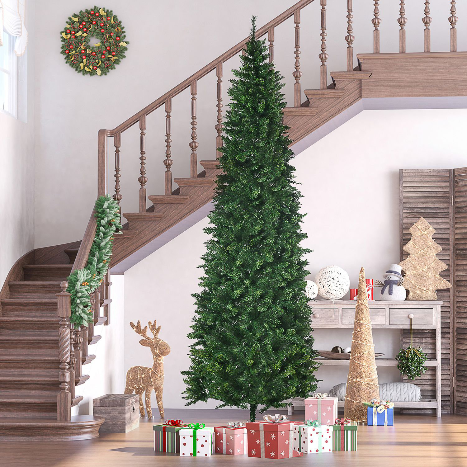 Latitude Run® 9ft Tall Pencil Artificial Christmas Tree with 1298 ...