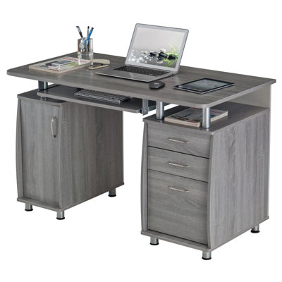Grey Complete Workstation Computer Desk With Storage Cabinet, Drawers & Keyboard Tray