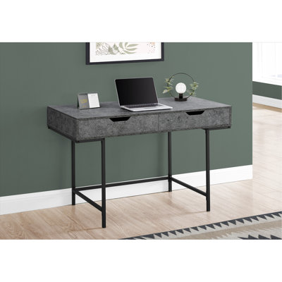 Bureau d'ordinateur, bureau personnel, ordinateur portable, tiroirs de rangement, L 48 po, travail, stratifié gris, métal noir, contemporain, moderne