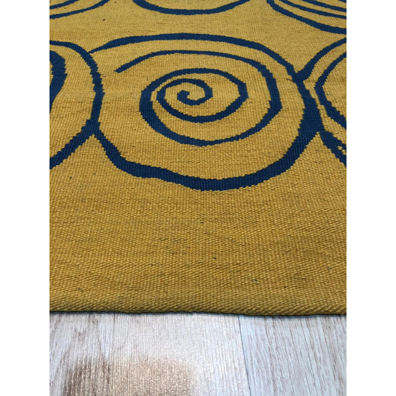 Yellow Handwoven Wool Golden Swirls Geometric Modern Contemporary Carpet Rug, 9' x 12'