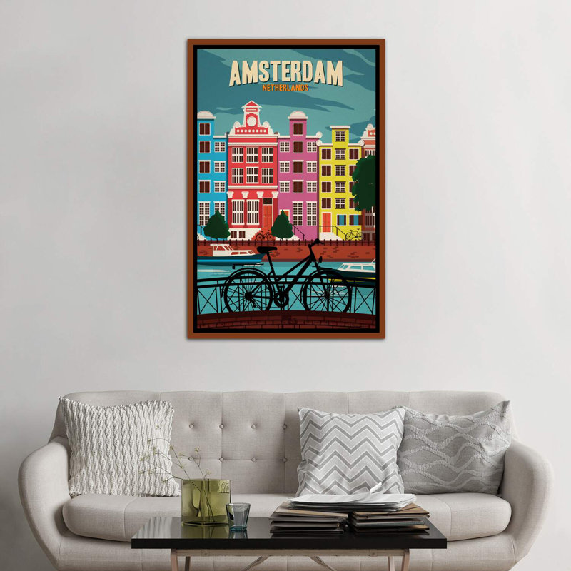 «Amsterdam» par IdeaStorm Studios, impression sur toile tendue, H 60 po x l 40po x P 1,5 po, Toile classique avec cadre brun