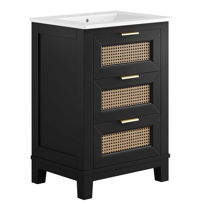 Meuble-lavabo sur pied simple 24 po avec plateau en céramique Modway, Blanc