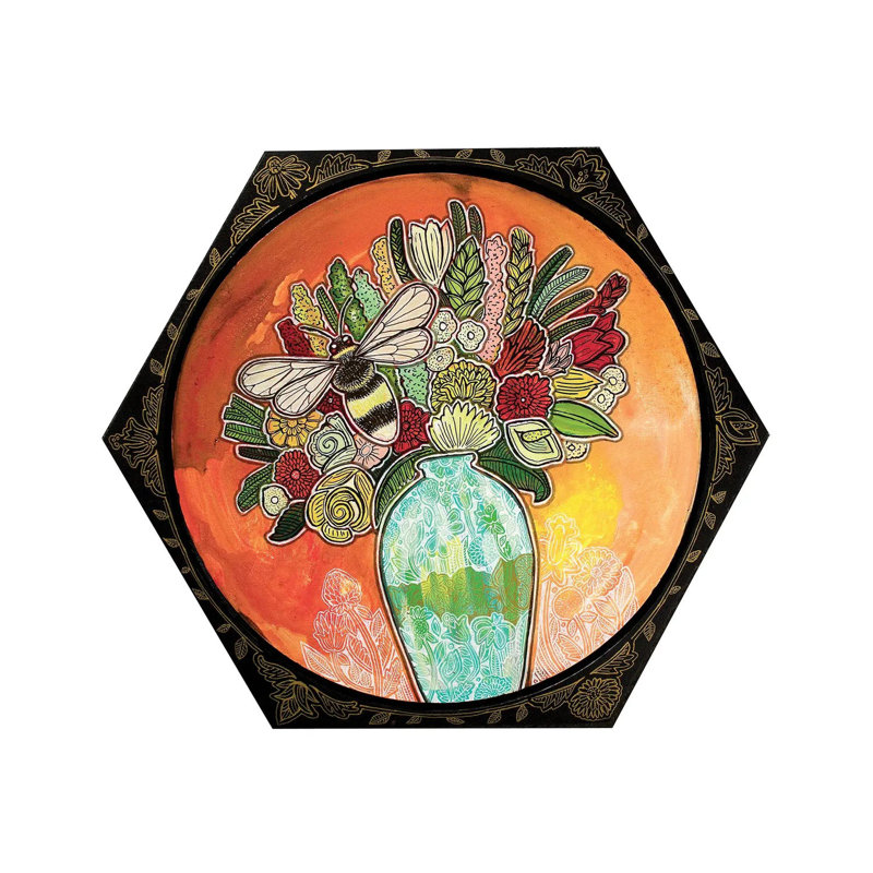 Bee And Blooms by Lynnette Shelley - Wrapped Canvas Painting, 30.48 cm H x 30.48 cm W