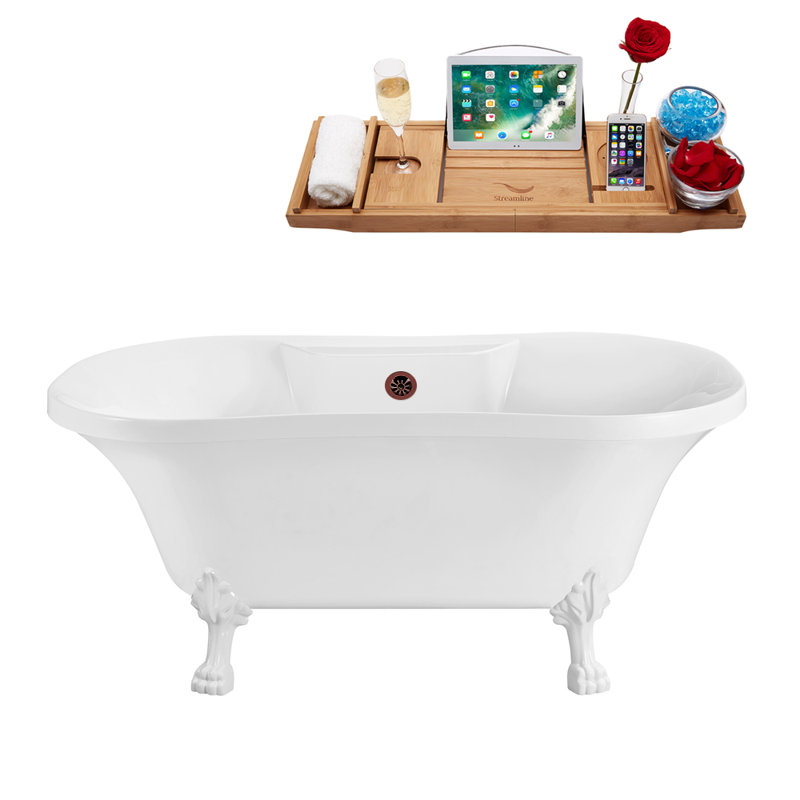 60'' x 32'' Soaking Acrylic Bathtub, Matte Oil Rubbed Bronze, Glossy White