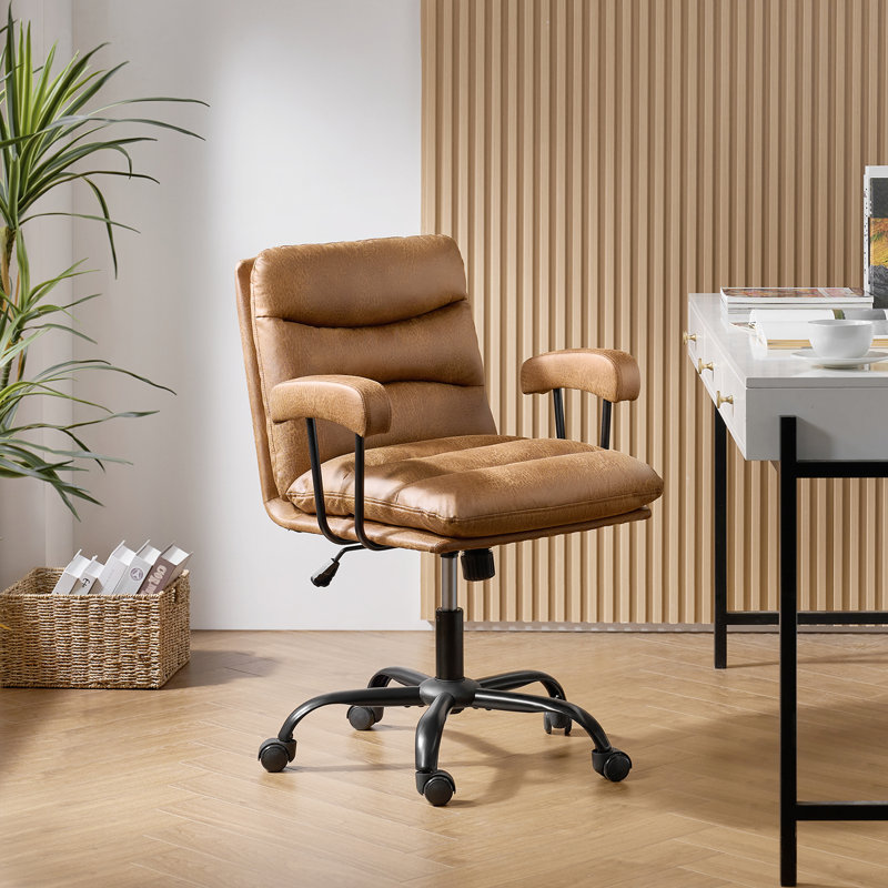 Kaynath Modern Faux Leather Office Chair with Lumbar Support, Camel