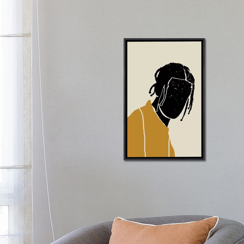 Black Hair I - impression d'art graphique, H 26 po x l 18 po x 1,5 po, Toile avec cadre noir patiné, Pas de tapis