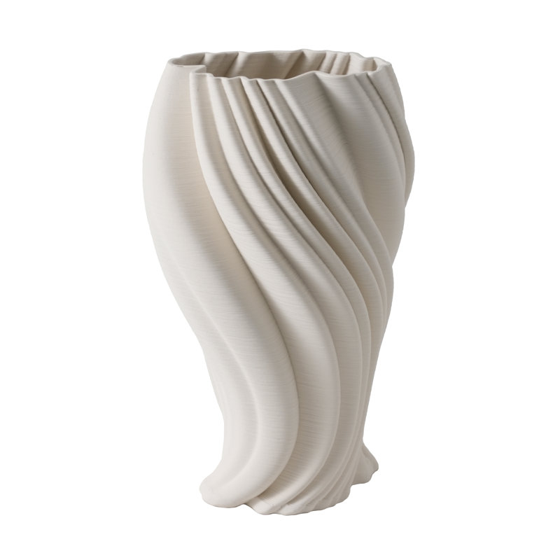 Vase Porcelain Swirl Textured Design Decorative Accent For Home Office Bedroom Living Room Decor - 13" Ivory