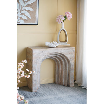 Modern Arched Sculptural Console Table, 32.3X14.2X29.9", Beige Faux Travertine Finish | Gift Idea