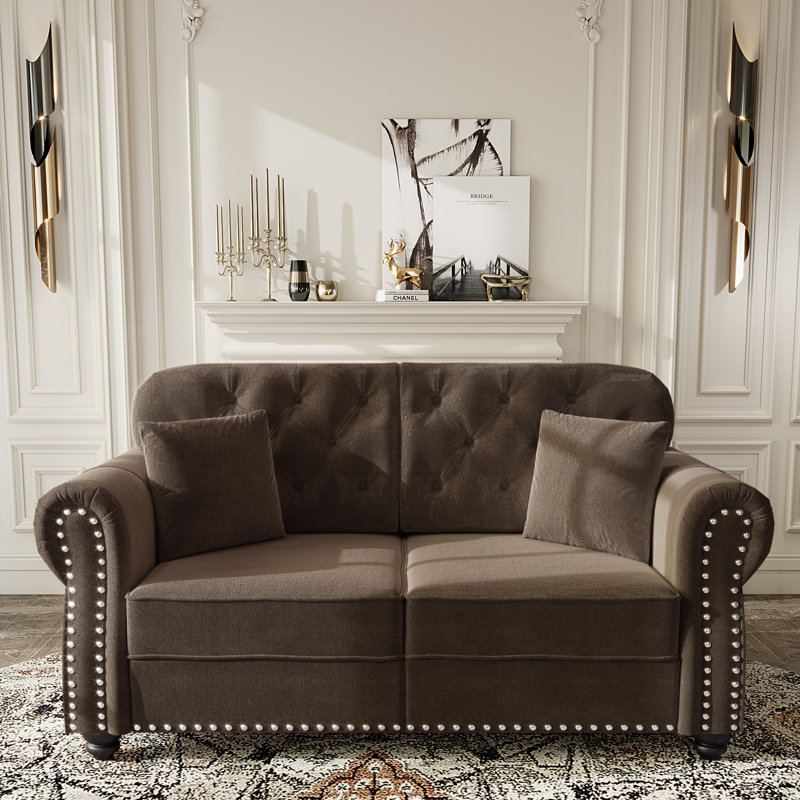 Canapé Chesterfield 63 po en velours, Brun