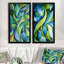 Collage de feuilles organiques vertes et bleus I - décoration murale moderne abstraite 2 pièces-291815951-291815947