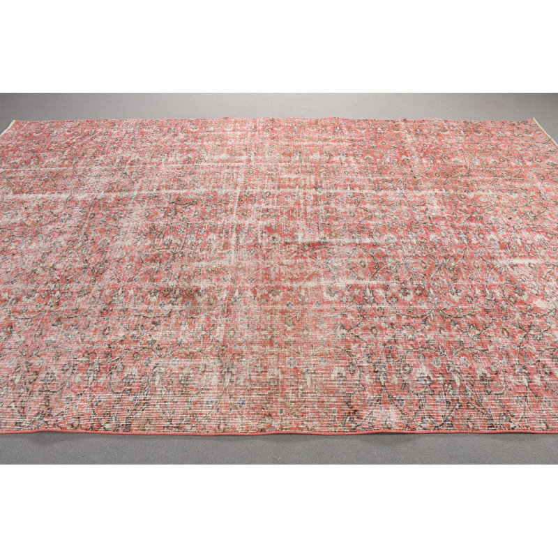 Tapis turc surdimensionné rétro à motif floral Oushak pour chambre à coucher avec des caractéristiques rouges et en laine