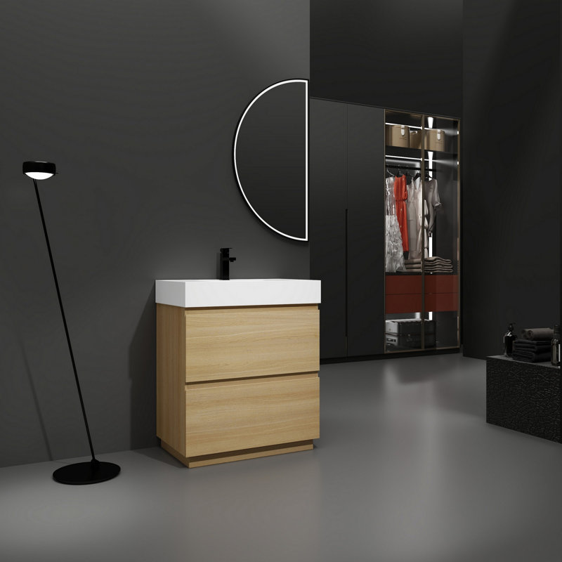Meuble-lavabo de 30 po avec lavabo simple, meuble-lavabo sous-comptoir moderne avec double tiroir, meuble-lavabo autoportant, bois d'ingénierie