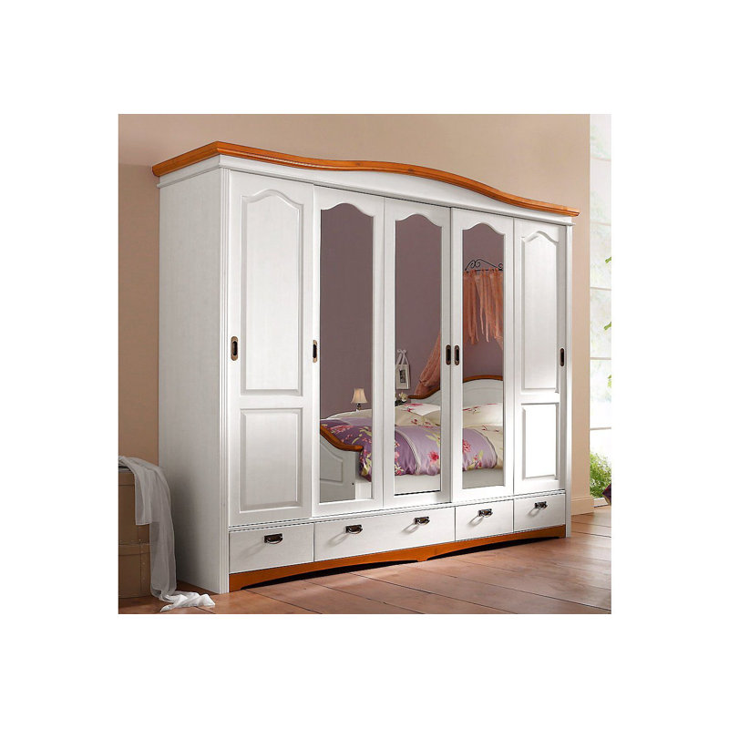 Caleta 5 Door Solid Wood Wardrobe, White/Cherry