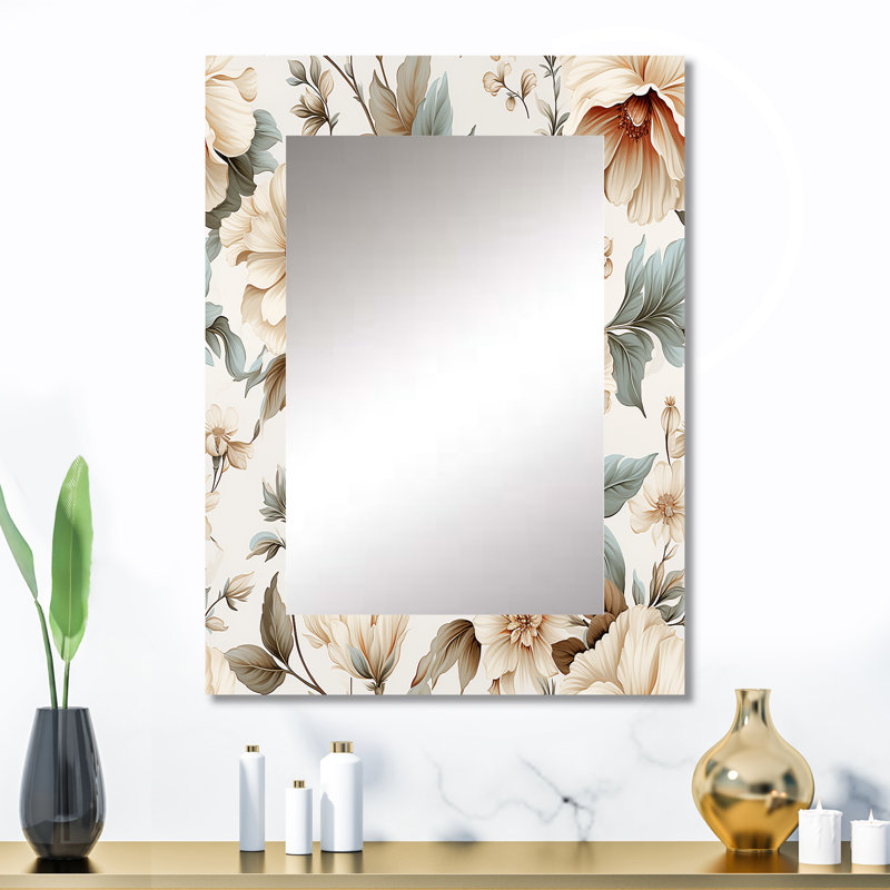Vintage Florals - Plants Unique Mirror, Boho Large Wall Mirror, Printed Metal Art, 32" x 24"