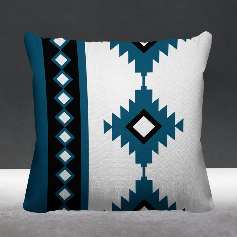 Coussin intérieur / extérieur Carlos Southwestern, L 17 po x H 17 po, Turquoise