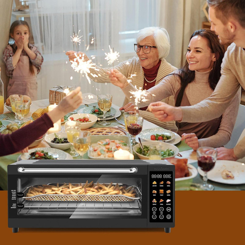16QT Air Fryer Oven,9-in-1 Multi-Function Countertop Oven with Broil,Pizza,Dehydrator & Convection Baking, Black