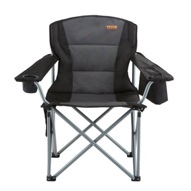 Portable Padded Outdoor Quad Chair With Lumbar Support Side Pockets For Picnic Backpacking Park