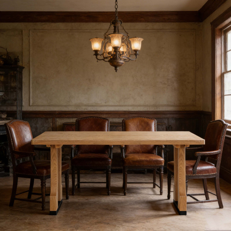 Table de salle à manger rectangulaire 63 po, bois de frêne clair clair et panneau de fibres à densité moyenne avec base noire, 83,33 lb