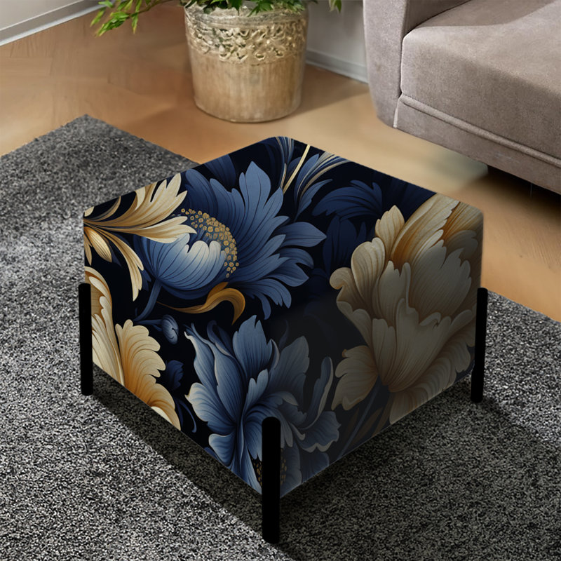 Celestial Blue Damask Mirage - Damask Square Ottoman