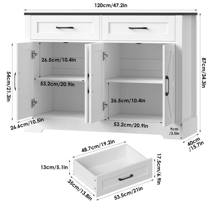 Buffet Amariyon 47,2 po, Blanc / noir