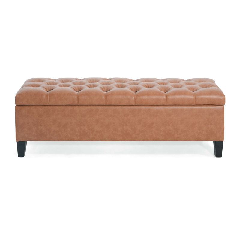 Amalfi Upholstered Storage Bench, Cognac Faux Leather, 17" H x 51" W x 17.5" D