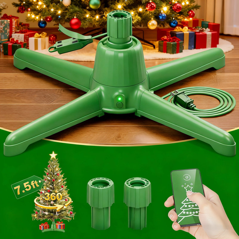 Support rotatif pour arbre de Noël avec télécommande, base pivotante à 360 ° pour arbres artificiels jusqu'à 7,5 pi 90 lb, conception anti-enchevêtrement à 3 prises