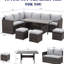 Table de patio avec 7 coussins gris Pe