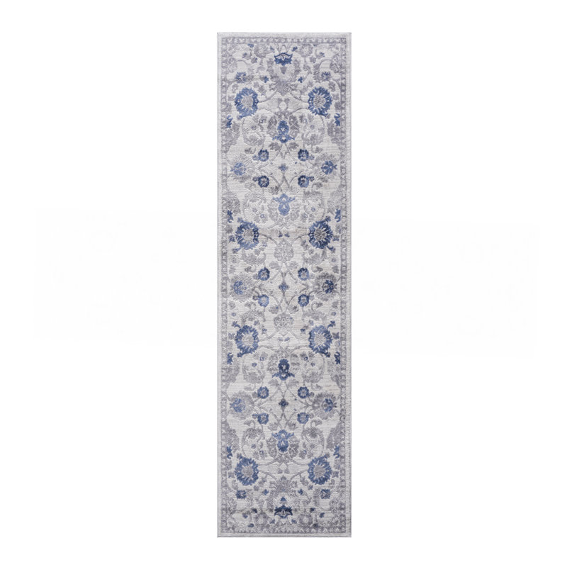 Blue / Silver / Oriental Area Rug, Runner 2'2" x 8'
