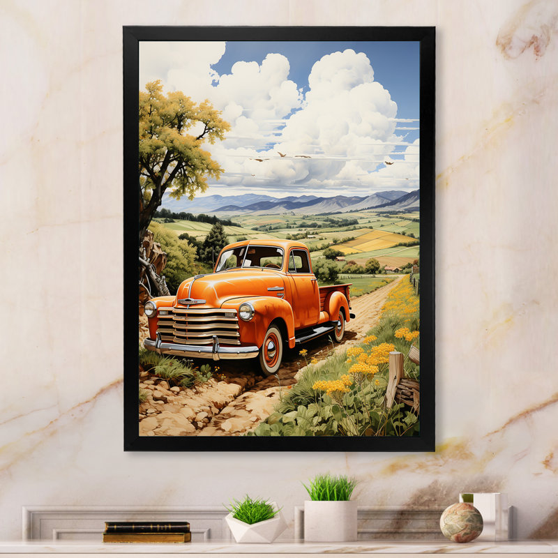 Camionnette jaune Kanesaty - Golden Fields II - impression, Cadre photo noir, H 20 po x l 12 po x P 1 po