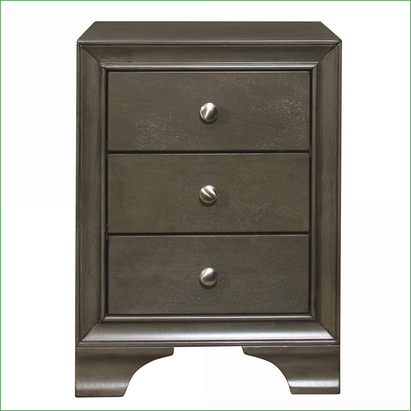 Table de chevet grise à 3 tiroirs avec ports USB