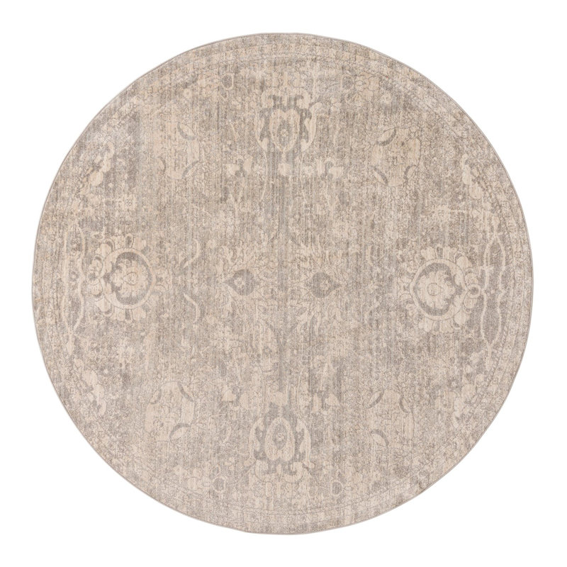 Tapis gris à motif floral Gause, Rond 7 pi