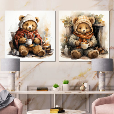 Cozy Teddy Bear chocolat en hiver I - ensemble de 2 pièces de salon en métal