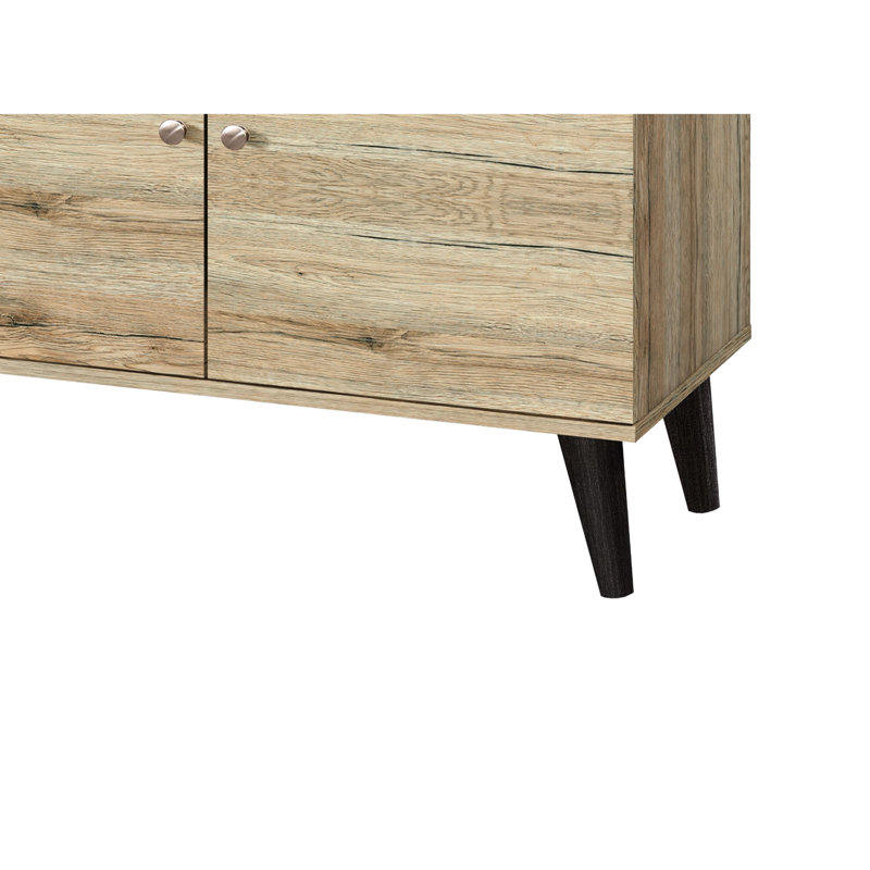Modern Entertainment Centre Tv Stand, Oak, For 70-79" Tvs, 2 Shelves & 1 Cabinet Stand In Storage Cabinet, Focus