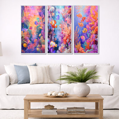 Coral Reef Fish Paradise – Coral Framed 3 Piece Wall Art