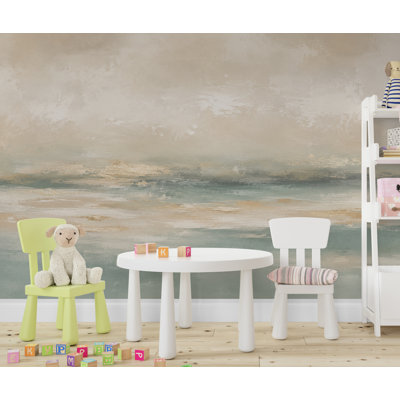Abstract Coastal Wallpaper Mural | Modern Ocean Horizon Wall Mural | Neutral Textured Beach Wallpaper Decor | Peel and Stick 860DLU