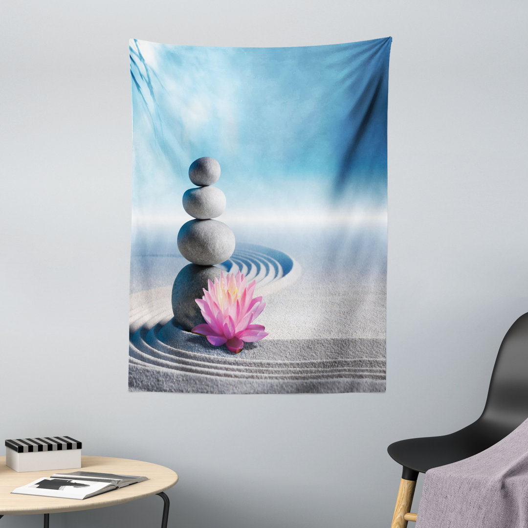 Wandteppich, Meditation Harmony, Lotus Blume, Blau Grau Rosa