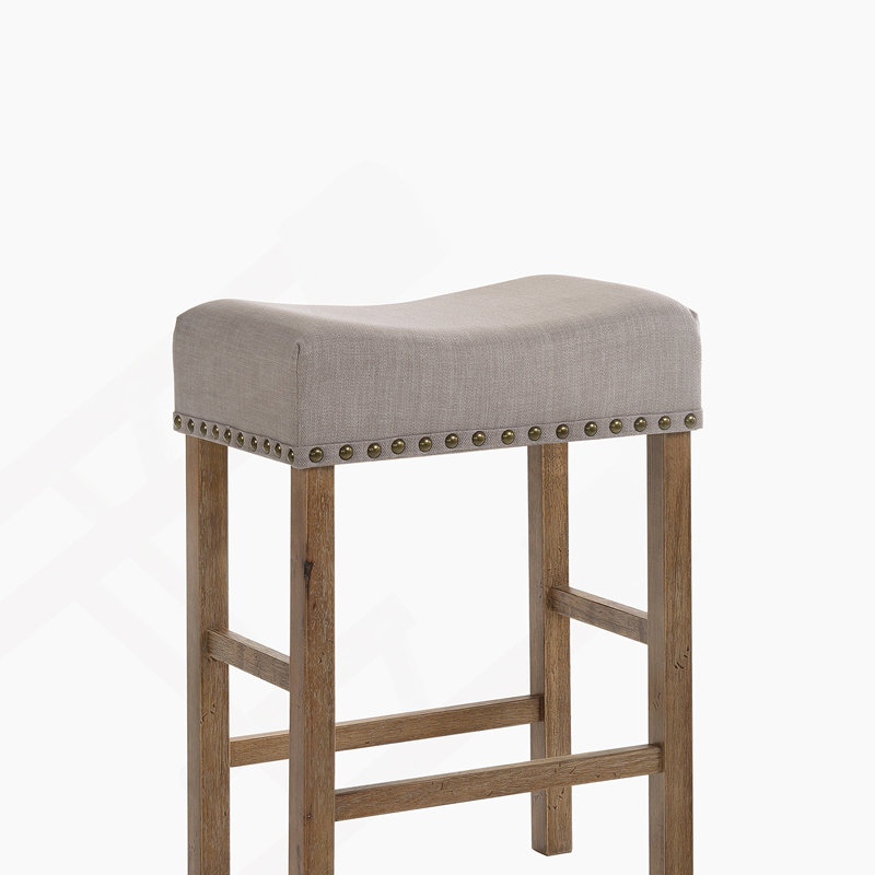 Tabouret à hauteur de comptoir en lin et chêne vieilli (ensemble de 2)