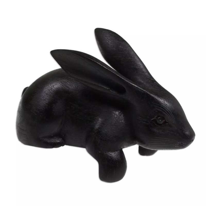 Figurine en bois de lapin curieux Ernesto, Noir