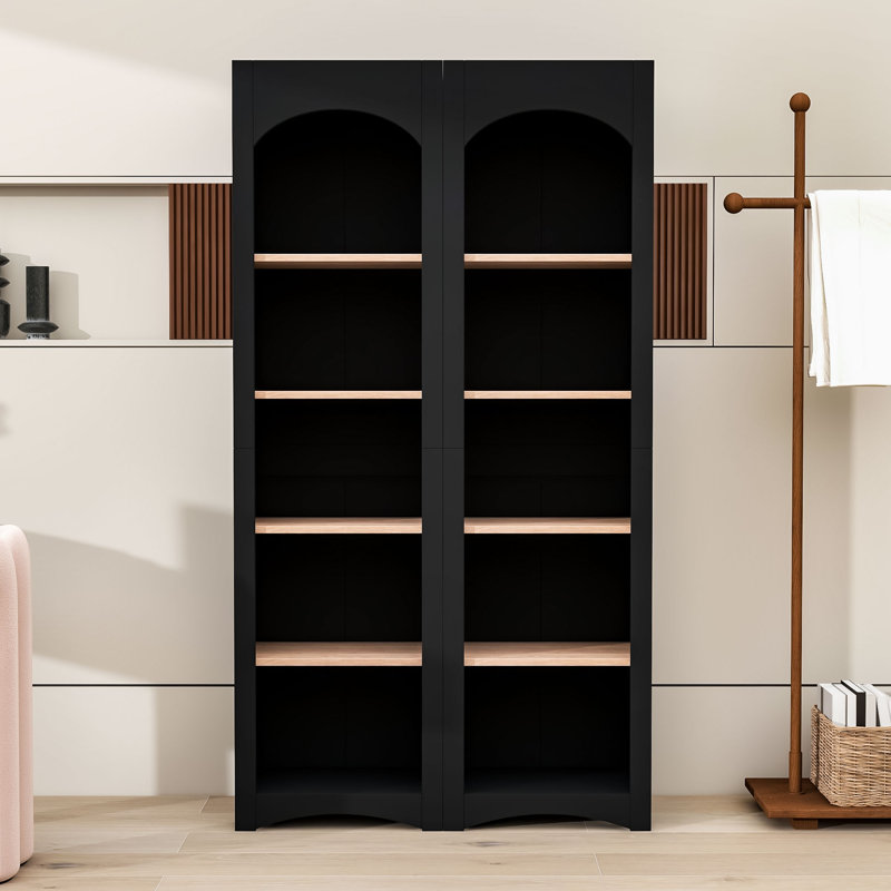 Bibliothèque rustique en bois H 72,2 "x 39,2" avec tablettes réglables, dispositif anti-basculement, Noir