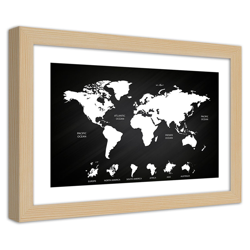 World Map - Single Picture Frame Print, 60cm H x 90cm W, Tan