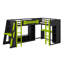 Lit simple en L à hauteur simple avec bureaux intégrés, structure de lit de jeu en bois avec DEL RVB, connecteurs USB, support pour téléviseur et unités de rangement-27252407