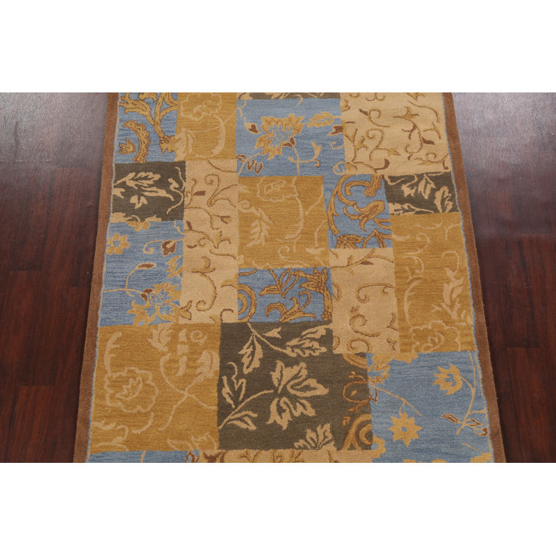 Tapis bleu clair / jaune en laine touffeté à la main McCullagh
