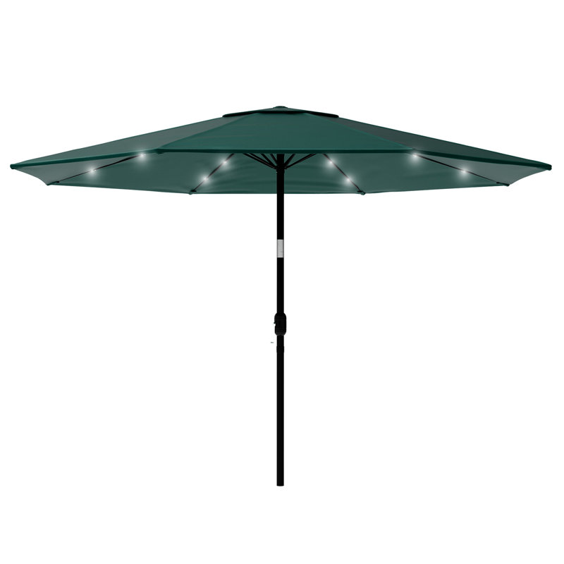 Green 10-Foot Solar LED Patio Umbrella with Bronze Pole