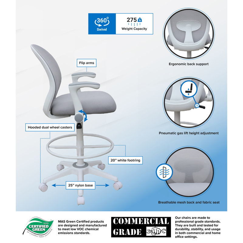 Boss Grey Mesh, Flip Arm, Stool, White Frame