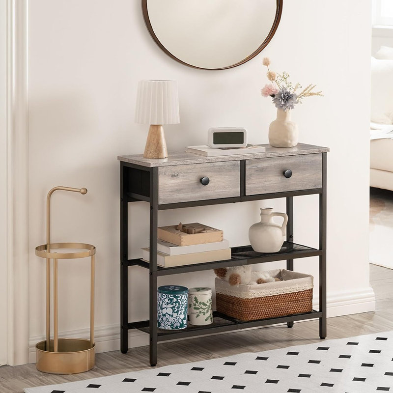 Narrow Console Table With 2 Fabric Drawers, Small E...